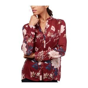 Lucky Brand Ruffled Floral Button Up Sheer Top